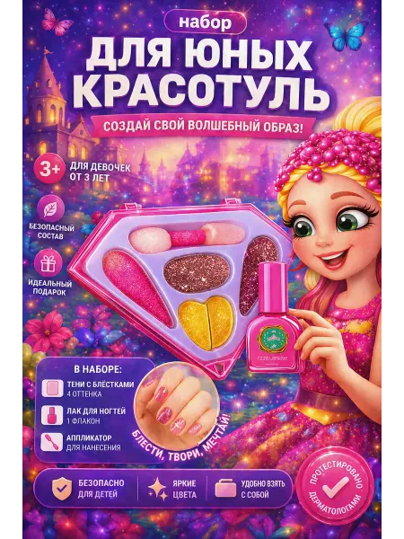 Нет бренда Набор косметики для девочек 3+ тени с блестками