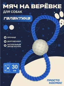 Игрушка для собак "Просто космос", мяч на верёвке Галактика , 30 см, лунный бежевый