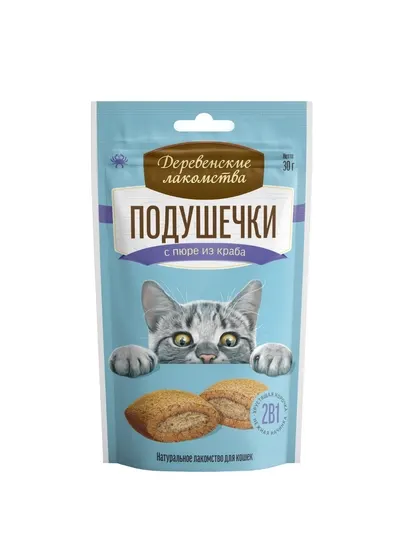 Лакомство для кошек "Деревенские лакомства", подушечки с пюре из краба, 30 г