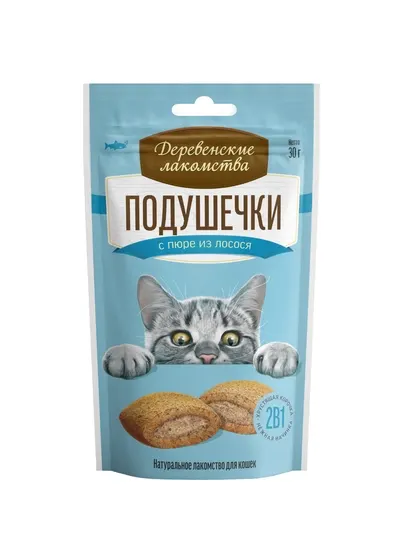Лакомство для кошек "Деревенские лакомства", подушечки с пюре из лосося, 30 г