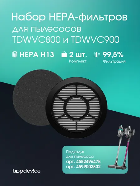 Набор HEPA фильтров для пылесосов Topdevice TDWVC800 и TDWVC900 (TDWVC800-HEPAFILTERSPACK)