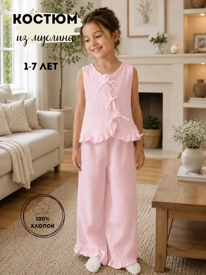 Костюм для девочки из муслина 1-7 лет