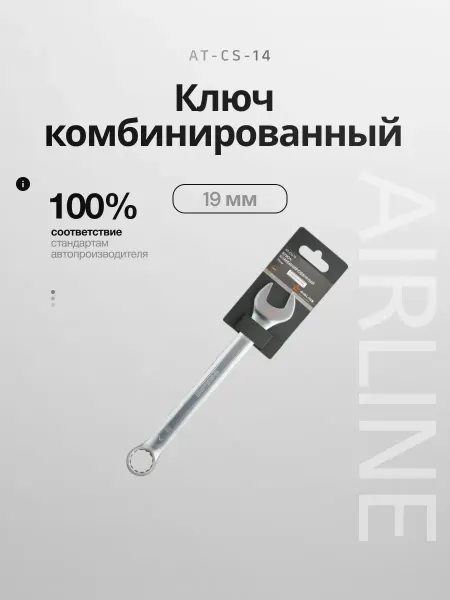 AIRLINE Ключ комбинированный 19мм PRO пластиковый подвес (AT-CS-14)