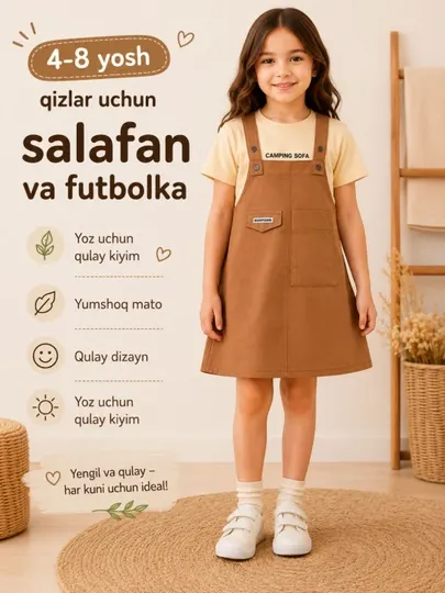 Сарафан и футболка для девочек, 4-8 лет