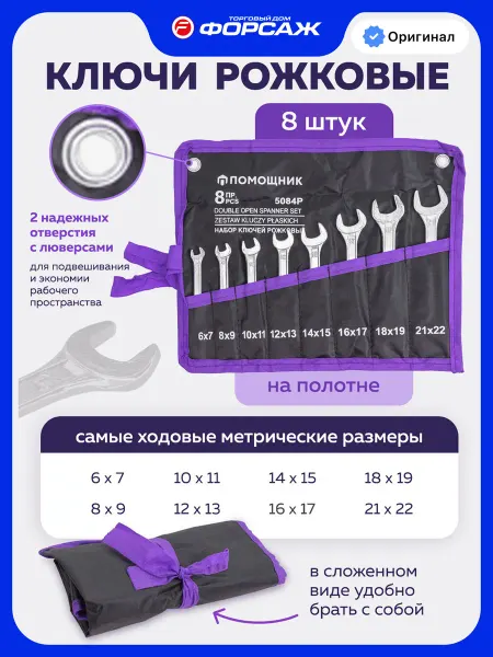 Помощник Набор ключей рожковых 8 предметов на полотне