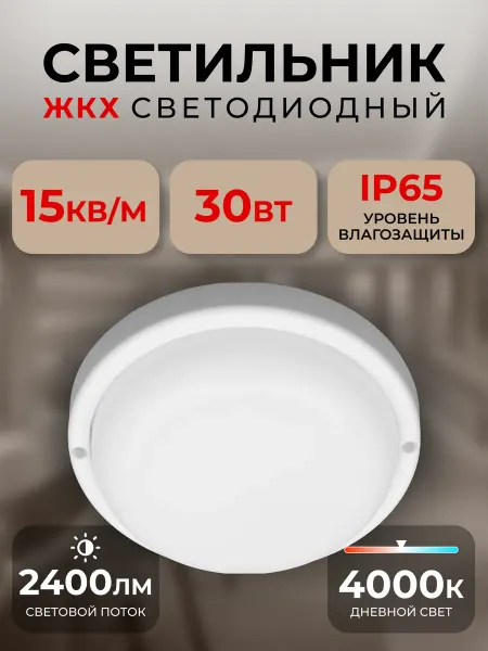 SmartBuy Cветодиодный светильник ЖКХ Круг 30Вт 4000K IP65 белый