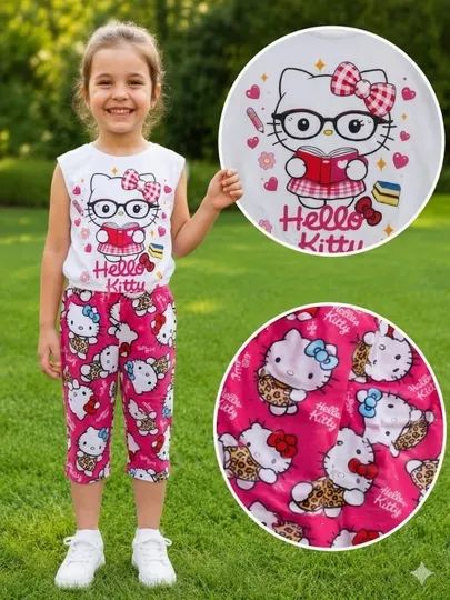 Детский костюм для девочки, hello kitty комплект, футболка шорты, на лето