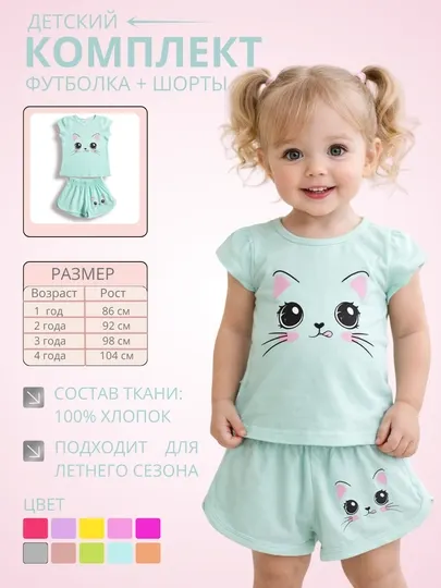 Футболка и шорты для девочек