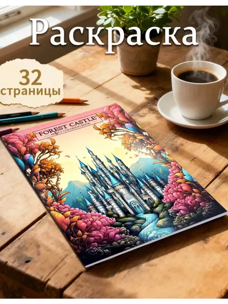 Раскраска Лесный замок 32 узора A4 160 г м² плотная бумага