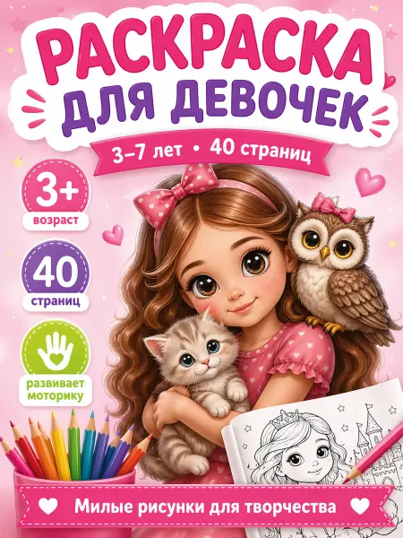 CCA print store Раскраска для девочек с животными и принцессами, для детей