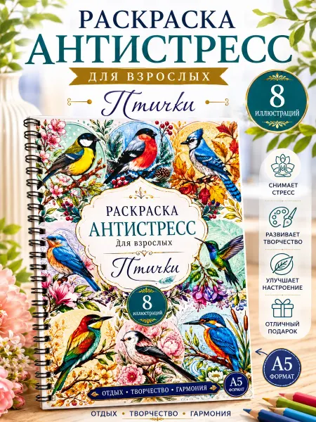 Раскраска антистресс А5 «Птички»