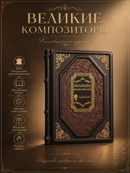 Подарочная книга «Великие композиторы» в кожаном переплете