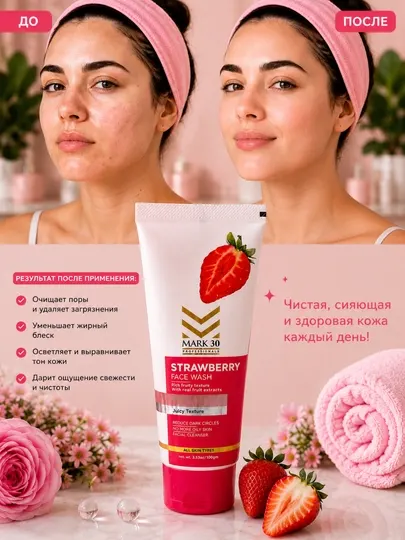 Mark 30 Strawberry Face Wash гель для умывания с клубникой 100 мл для всех типов кожи