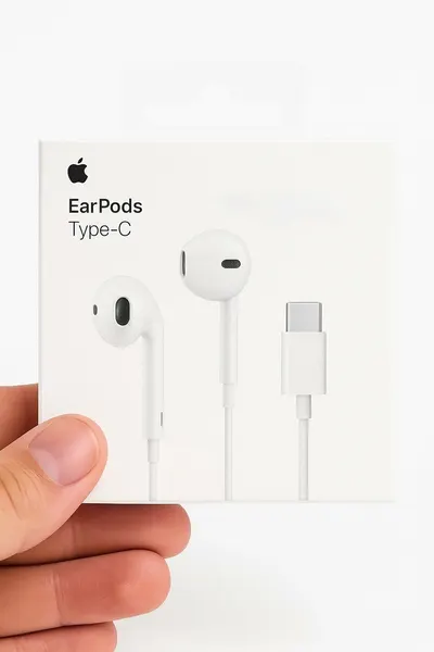 Наушники EarPods с разъемом USB-C, оригинальный дизайн, чистый звук, со встроенным микрофоном.