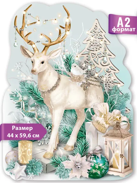 ТМ праздник Плакат новогодний на стену Олень школа, детский сад, А2