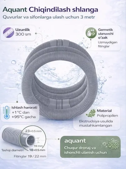 Aquant Шланг сливной для стиральной машины, 300 см, в пакете (SM301-20-MR)