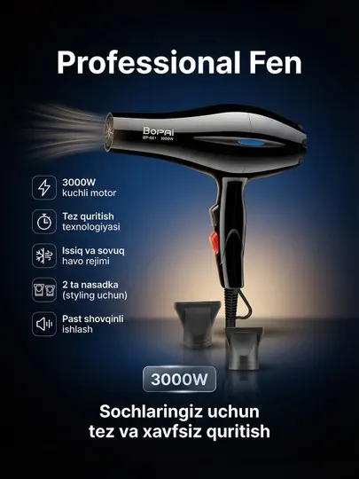 Профессиональный фен BoPai BP-651 3000W мощный фен для волос