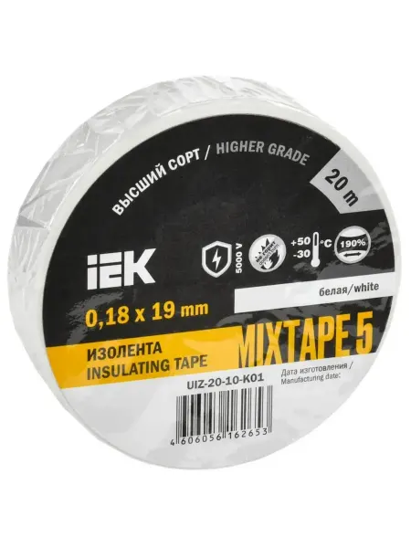 Iek Изолента ПВХ 19 мм x 20 м, толщина 0,18 мм, MIXTAPE 5