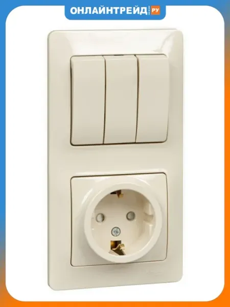 Systeme Electric Блок Glossa (розетка с заземл. защ. шторки + 3-кл. выкл.)
