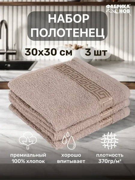 Фабрика снов Полотенце кухонное махровое 30х30 набор-3шт пл 370гр кв2