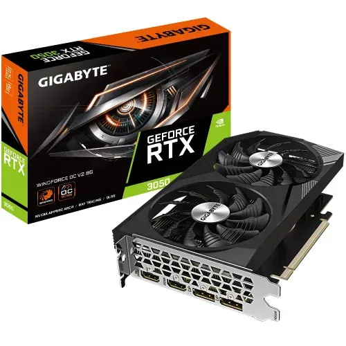 Gigabyte Видеокарта GeForce RTX 3050 8 ГБ (WINDFORCE OC GV-N3050WF2OCV2-8GD)