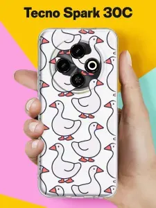 Силиконовый чехол на Tecno Spark 30C Гуси паттерн для Техно Спарк 30Ц