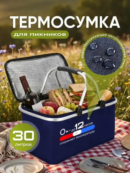 Сумка дорожная термосумка большая пляжная холодильник 30 л