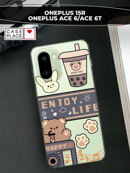 Чехол на OnePlus 15R/Ace 6/Ace 6T / ВанПлас 15Р/Эйс 6/Эйс 6Т с принтом Enjoy life 2, прозрачный