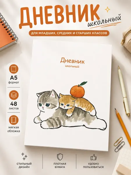 Студия 77 Дневник школьный 1-4 и 5-11 класс с котиком