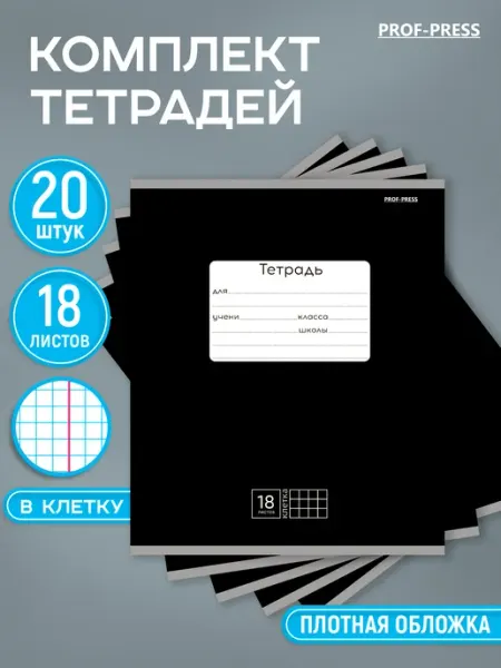 Prof-Press Тетради в клетку 18 листов 20 штук