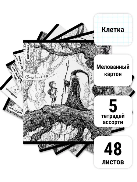 ErichKrause Тетрадь общая Монохромная история, 48 листов, клетка, 5 штук