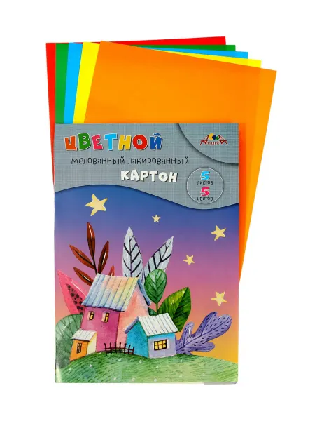 Сималенд Картон цветной А4, 5 цветов, лакированный