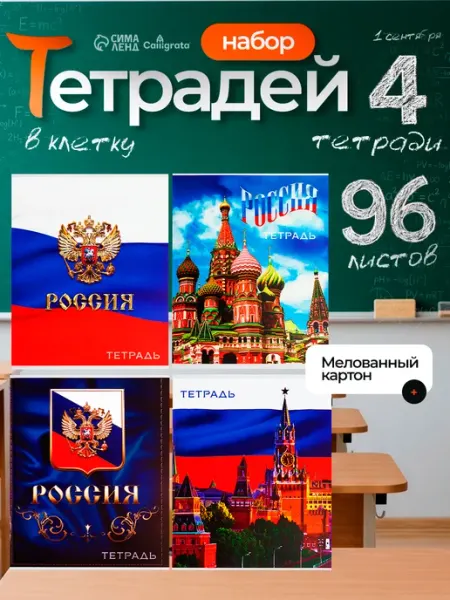 Calligrata Комплект тетрадей из 4 штук 96 листов в клетку Россия