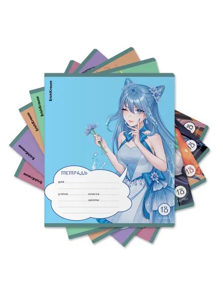 ErichKrause Тетрадь 18 л. в клетку "Manga" УФ лак с глиттером (10 шт.)
