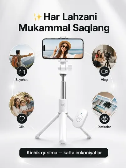 K1 Selfie Stick Tripod с Bluetooth Пультом, Монопод и Штатив для Телефона 3в1 до 70 см