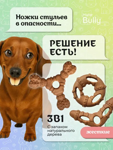 MisterBully Игрушки для собак мелких пород и щенков грызаки набор 3в1