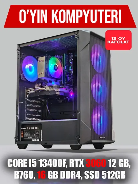 Системный блок для игр и графики, RTX 3060 12 ГБ, Core i5 13400F, B760, 16 ГБ DDR4, SSD512 ГБ