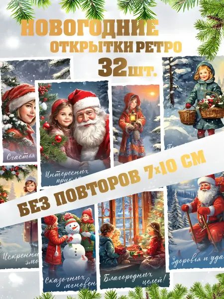 Первый том Новогодние открытки мини ретро 32 шт
