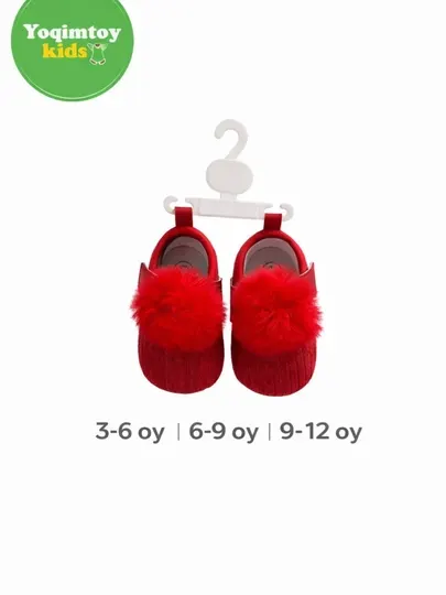 Детские пинетки Yoqimtoy kids с меховым помпоном, красные, 3–12 месяцев