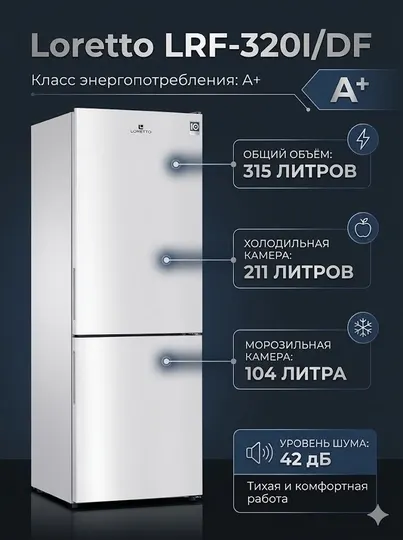 Холодильник Loretto LRF-320I DF, 315 литров, A+, De Frost