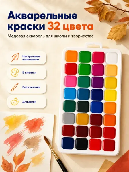 Акварельные краски для рисования 32 цвета Луч