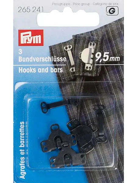 Prym Крючки для брюк и юбок чёрные 9,5мм 3шт