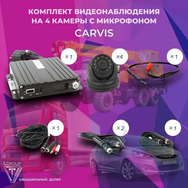 Видеонаблюдение на транспорте. CARVIS комплект видеонаблюдения для автошкол, грузоперевозок и спецтехники на 4 камеры с микрофоном