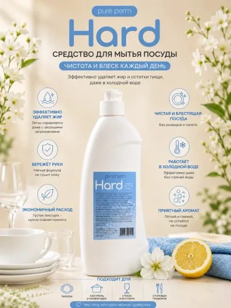 Pure Perm Средство для мытья посуды HARD, 500 мл