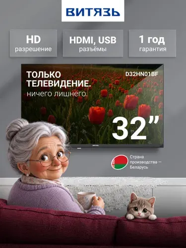 Витязь Телевизор D32HN01BF, с пультом ДУ, HD, DLED, time shift, 32″ HD, черный