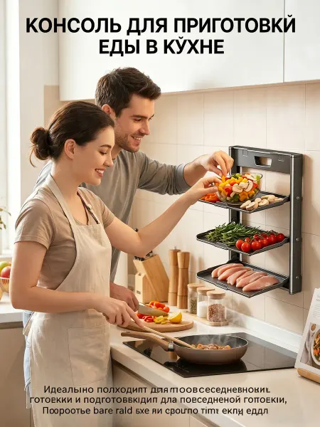 Полка для кухни 3 яруса, без сверления, органайзер