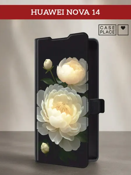 Case Place Чехол-книжка на Huawei Nova 14 пионы