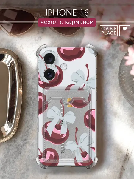 Case Place Чехол на iPhone 16 с картой с вишней