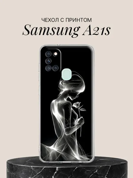 Samsung Чехол на A21s с принтом Девушка с розой в свете