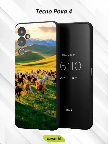 Case it Чехол на Tecno Pova 4с принтом Лошади